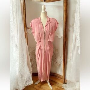 Vintage 1950s Dress Size M Wiggle Dress Baby Pink Ball Zipper Collared C…